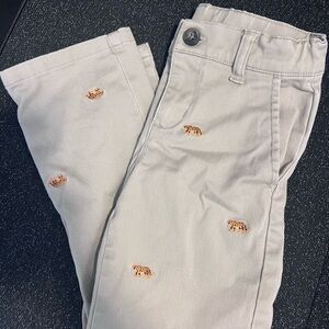 Beige Pants with Tiger Embroidery
